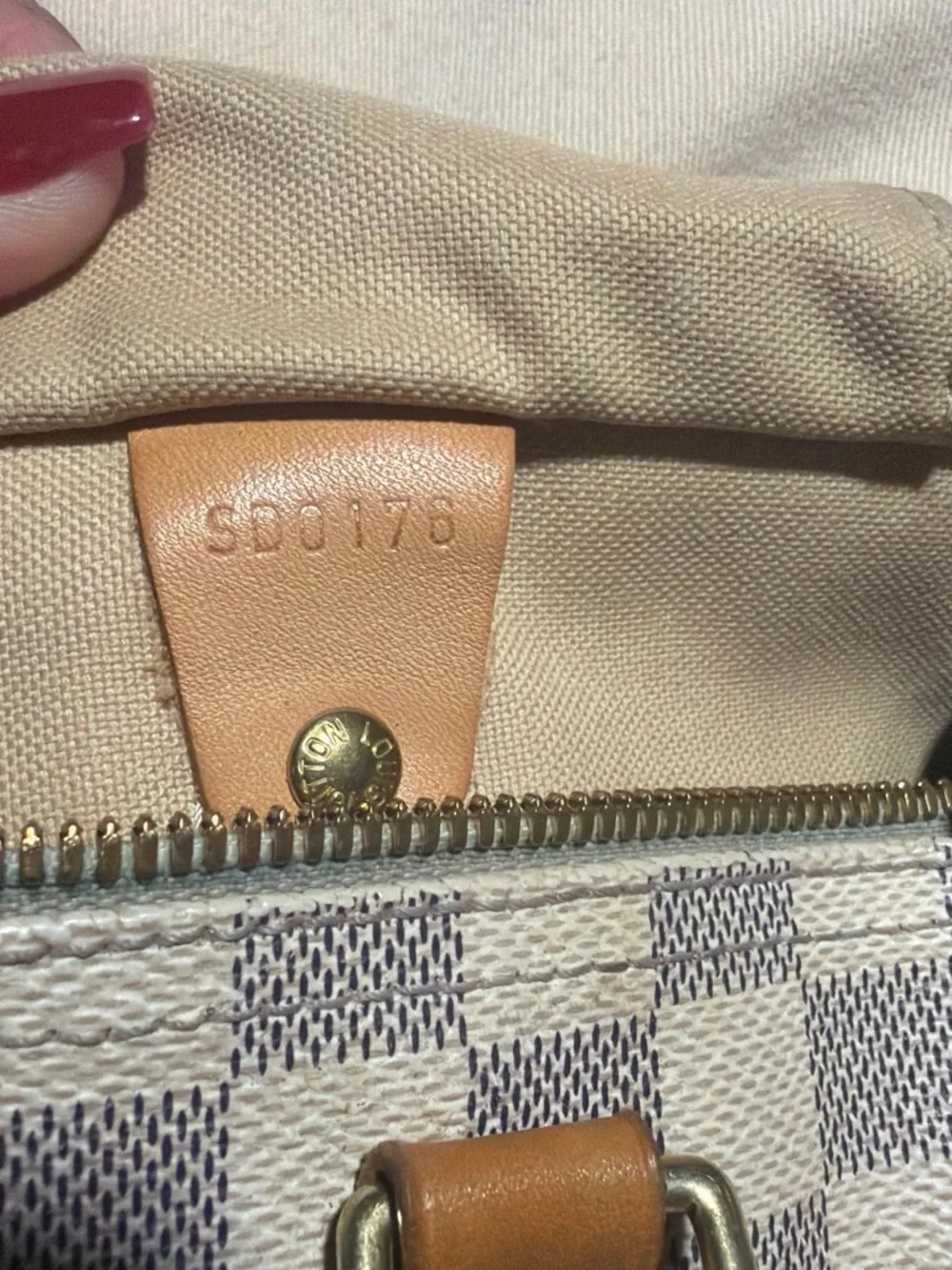 Louis Vuitton Damier Azur Satchel in Cream and Tan Leather